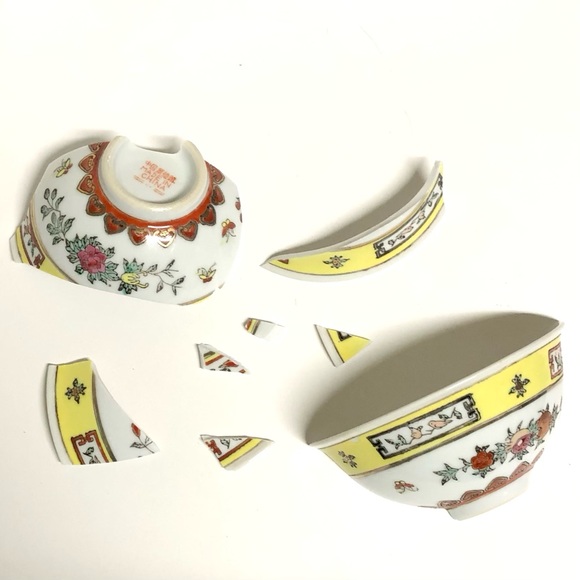 Kintsugi Bowl Chinese Jingdezen Floral Gold Crack Japanese Personal Growth Gift - Picture 3 of 17